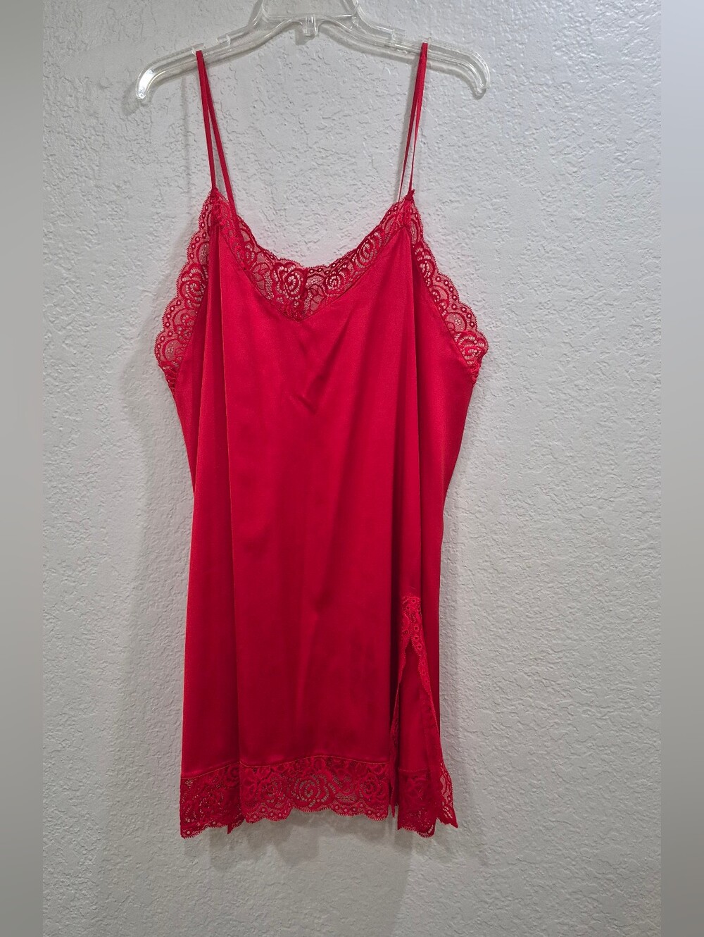 In'Voland Red Satin Slip Dress & Nightgown | Lace Trim | Size 18W